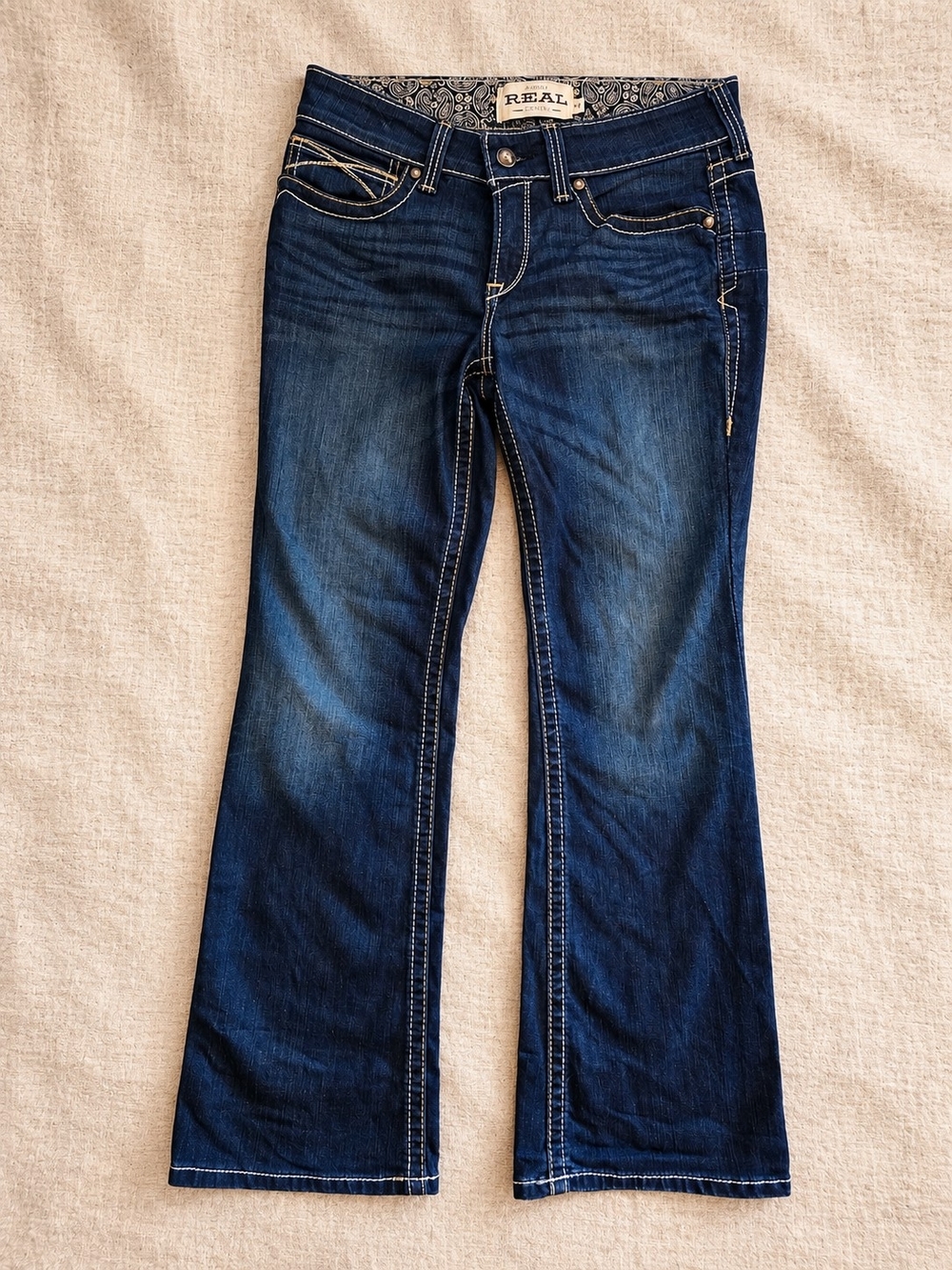 Ariat REAL Whipstitch Bootcut Jeans Womens 29 Short Ocean Dark Wash Western